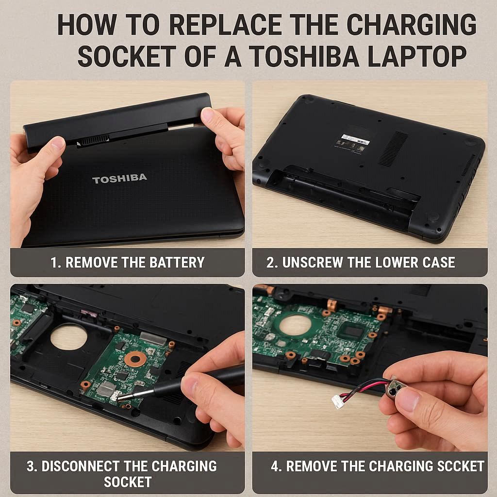 مراحل تعویض سوکت شارژ توشیبا