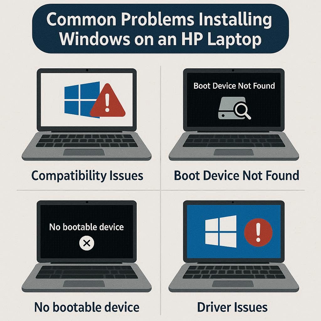 مشکلات رایج نصب ویندوز در لپ‌ تاپ اچ ‌پی