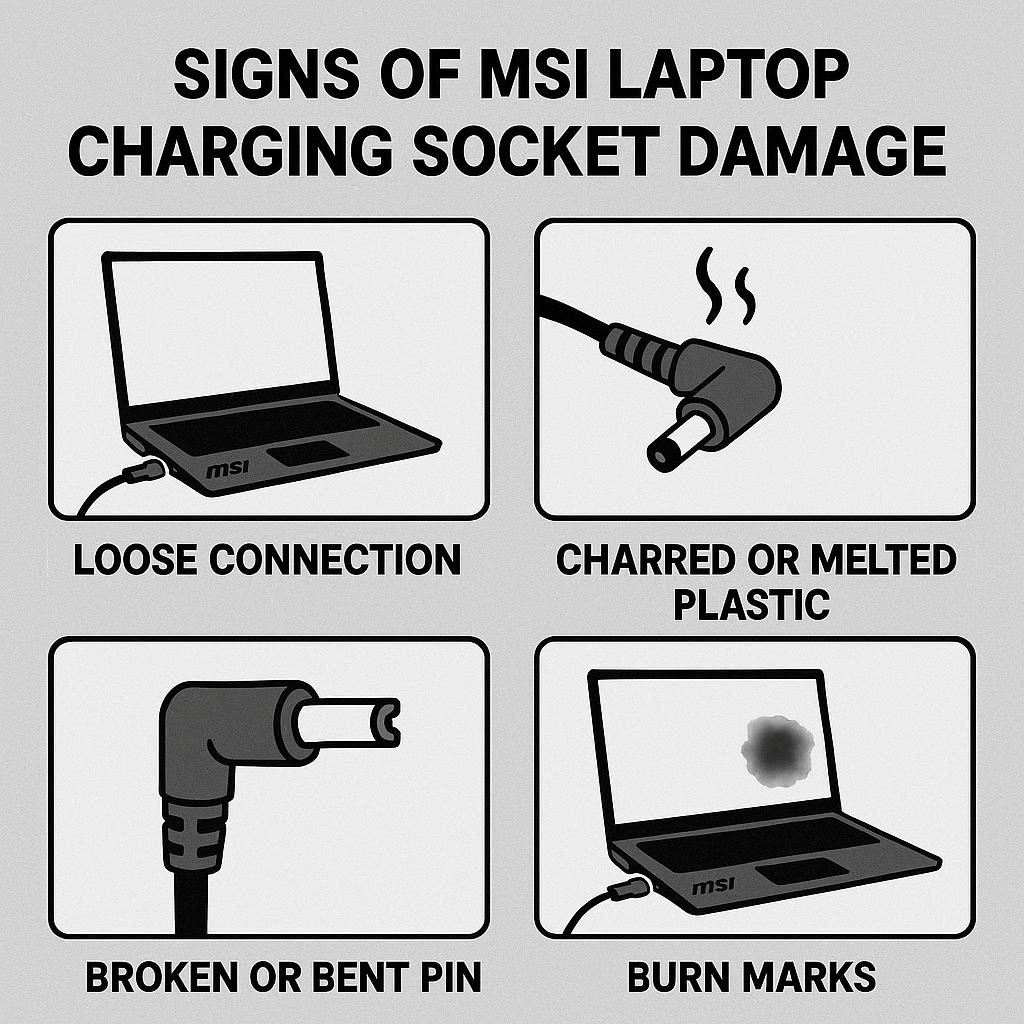 نشانه‌های آسیب سوکت شارژ MSI