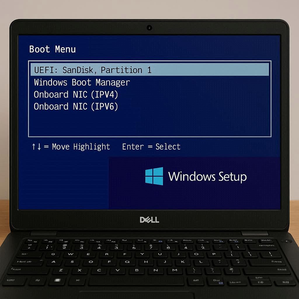 نصب ویندوز با منوی بوت لپ تاپ Dell
