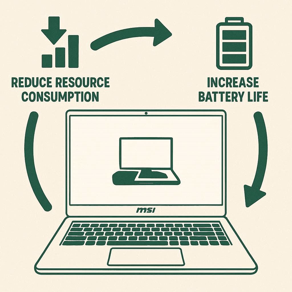 کاهش مصرف منابع و افزایش عمر باتری لپ تاپ MSI